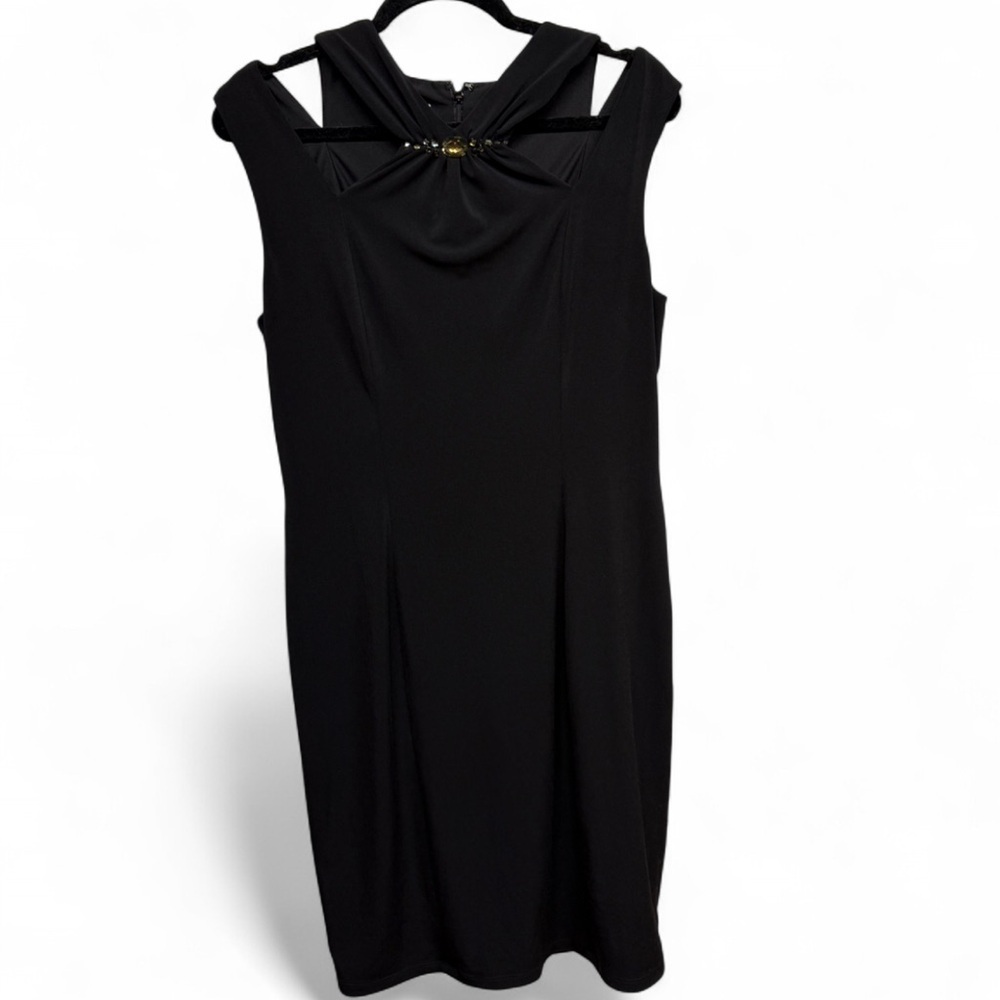 ***Anne Klein Black Midi Dress with Gold Accents - Picture 2 of 8